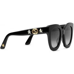 Gucci - Round Frame Acetate Sunglasses with Star - Black Acetate - Gucci Eyewear - Avvenice