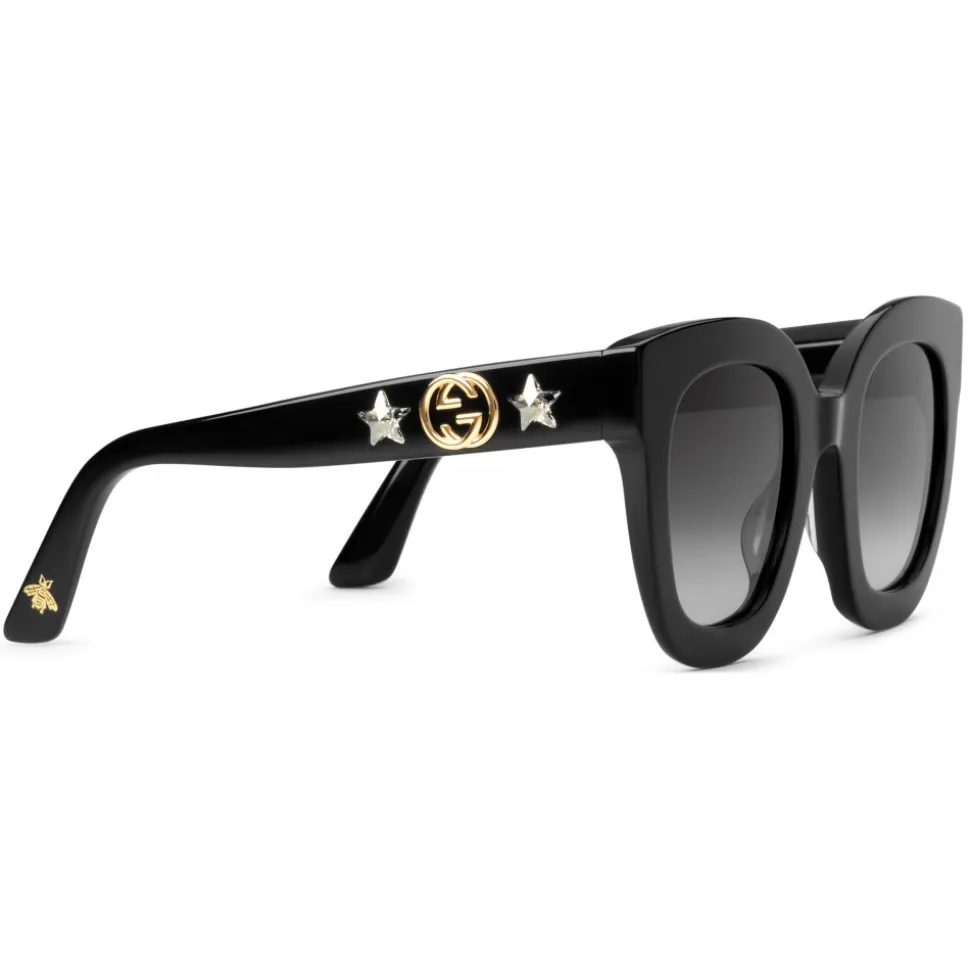 Gucci - Round Frame Acetate Sunglasses with Star - Black Acetate - Gucci Eyewear - Avvenice