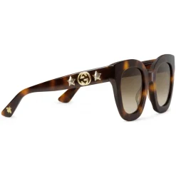 Gucci - Round Frame Acetate Sunglasses with Star - Tortoiseshell Acetate - Gucci Eyewear - Avvenice