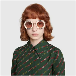 Gucci - Round Frame Acetate Sunglasses - Beige White - Gucci Eyewear - Avvenice