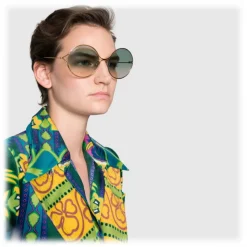 Gucci - Round Frame Metal Sunglasses - Gold Forked Pink and Green - Gucci Eyewear - Avvenice