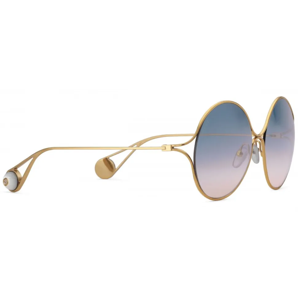 Gucci - Round Frame Metal Sunglasses - Gold Forked - Gucci Eyewear - Avvenice