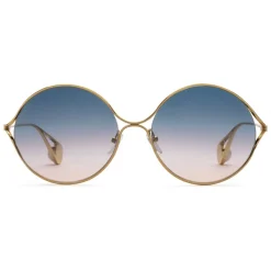 Gucci - Round Frame Metal Sunglasses - Gold Forked - Gucci Eyewear - Avvenice