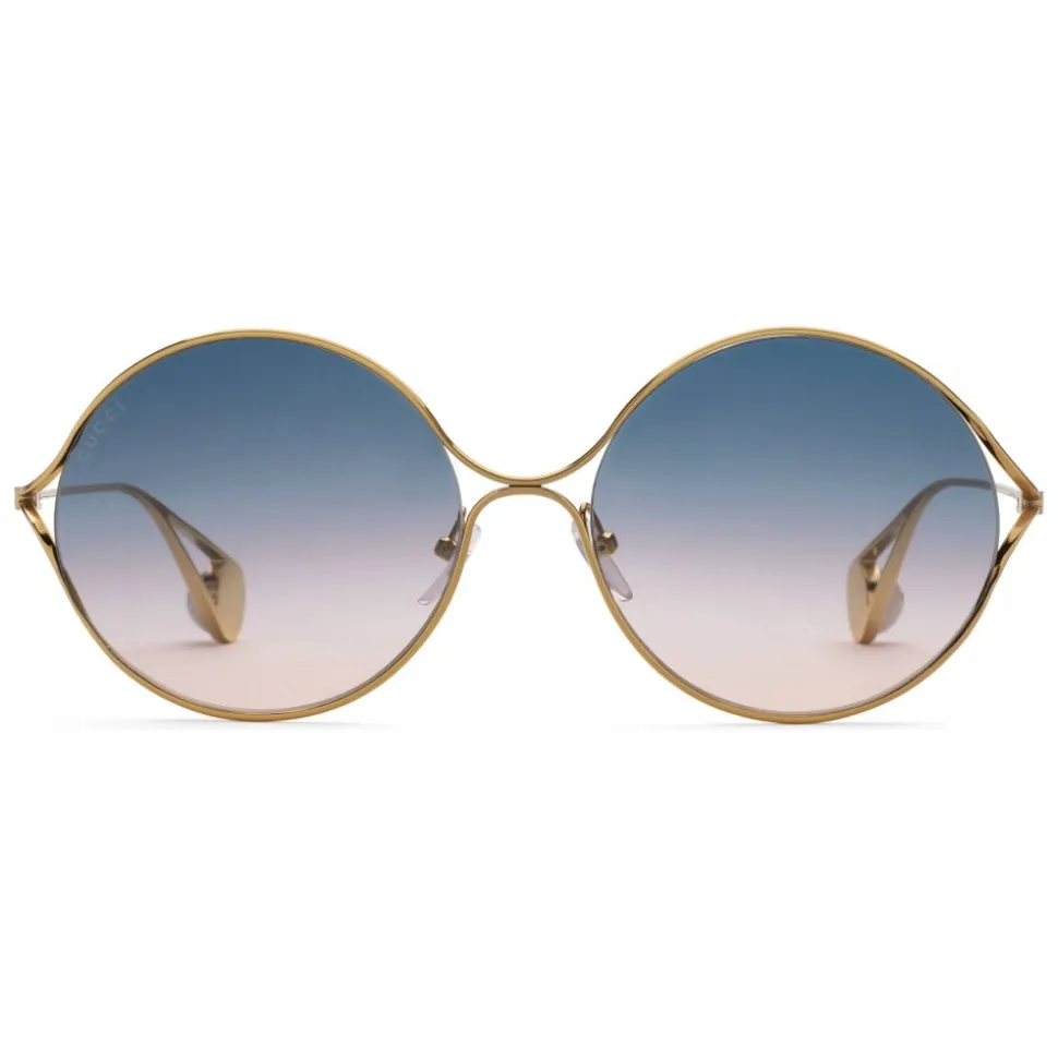 Gucci - Round Frame Metal Sunglasses - Gold Forked - Gucci Eyewear - Avvenice