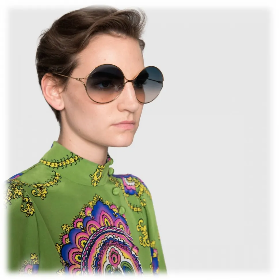 Gucci - Round Frame Metal Sunglasses - Gold Forked - Gucci Eyewear - Avvenice