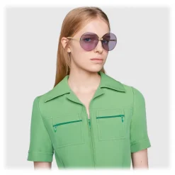 Gucci - Round Frame Rimless Sunglasses - Gold Purple - Gucci Eyewear - Avvenice