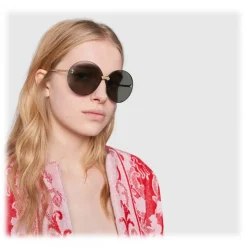 Gucci - Round Frame Rimless Sunglasses - Gold Grey - Gucci Eyewear - Avvenice