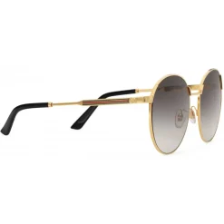 Gucci - Round Metal Sunglasses with Optimal Fit - Gold with Web Detail - Gucci Eyewear - Avvenice