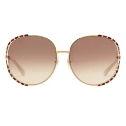 Gucci - Round Metal Sunglasses - Gold Brown - Gucci Eyewear - Avvenice