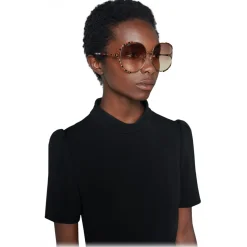 Gucci - Round Metal Sunglasses - Gold Brown - Gucci Eyewear - Avvenice