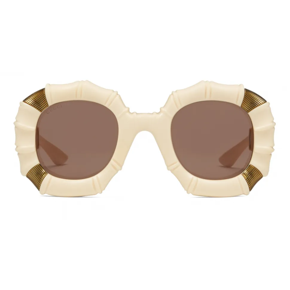 Gucci - Round Sunglasses with Metal Details - Ivory - Gucci Eyewear - Avvenice