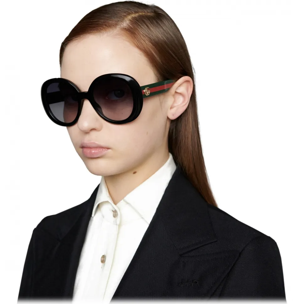 Gucci - Round Sunglasses with Web - Black - Gucci Eyewear - Avvenice