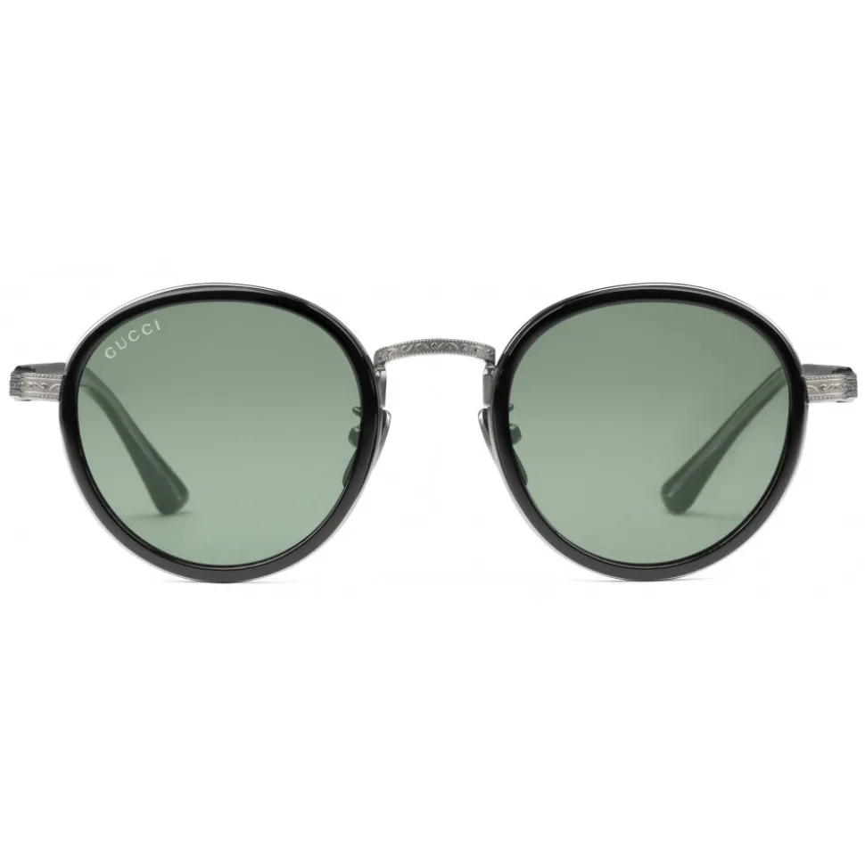 Gucci - Round Titanium Sunglasses - Black Titanium with Green Lenses - Gucci Eyewear - Avvenice