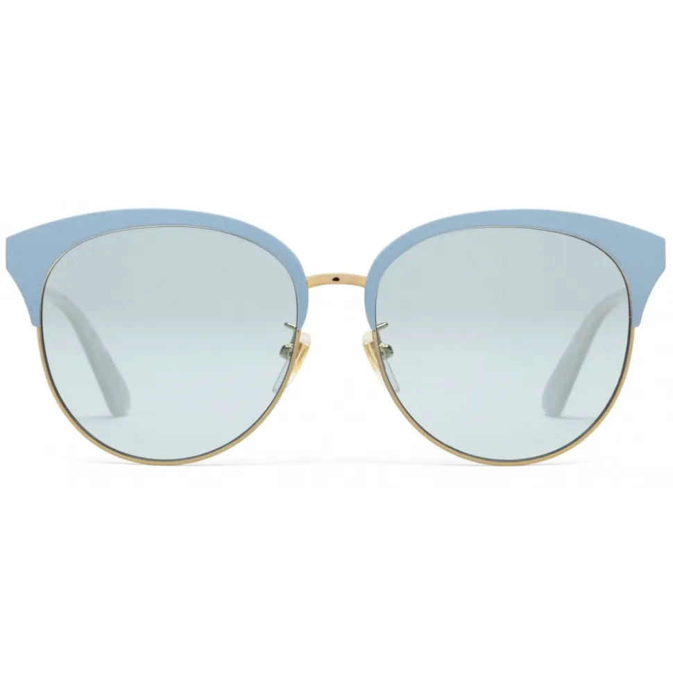 Gucci - Specialized Fit Round Frame Metal Sunglasses - Light Blue - Gucci Eyewear - Avvenice