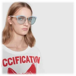 Gucci - Specialized Fit Round Frame Metal Sunglasses - Light Blue - Gucci Eyewear - Avvenice