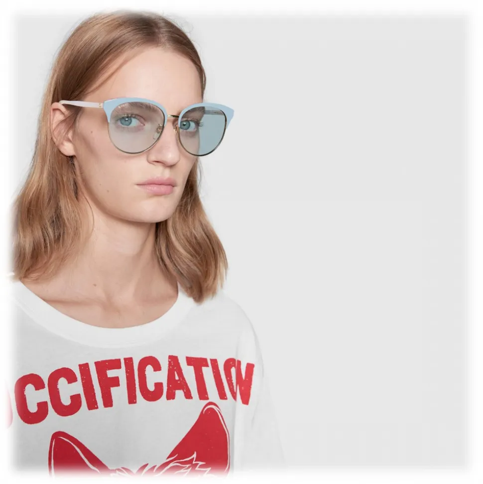 Gucci - Specialized Fit Round Frame Metal Sunglasses - Light Blue - Gucci Eyewear - Avvenice