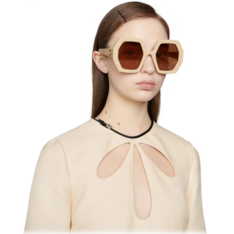 Gucci - Square Acetate Sunglasses - Ivory Brown - Gucci Eyewear - Avvenice