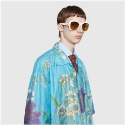 Gucci - Square Acetate Sunglasses - Ivory Gold Details - Gucci Eyewear - Avvenice