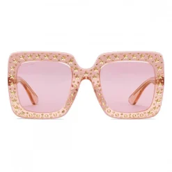 Gucci - Square Acetate Sunglasses with Crystals - Light Pink - Gucci Eyewear - Avvenice