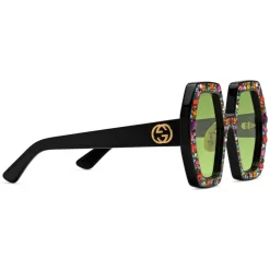 Gucci - Square Acetate Sunglasses with Crystals - Black Green - Gucci Eyewear - Avvenice
