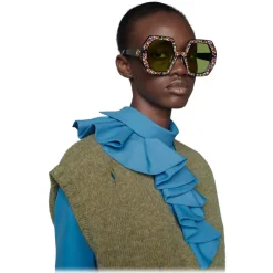 Gucci - Square Acetate Sunglasses with Crystals - Black Green - Gucci Eyewear - Avvenice