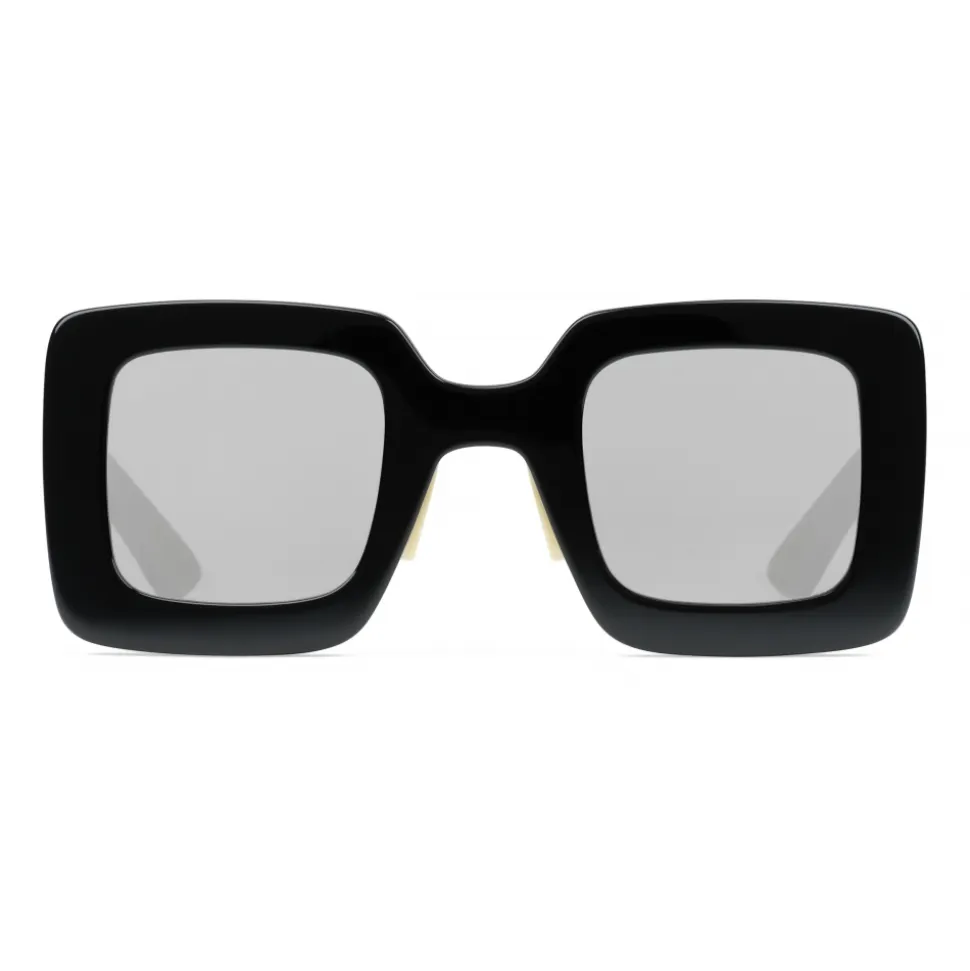 Gucci - Square Acetate Sunglasses - Black Mirror Grey - Gucci Eyewear - Avvenice