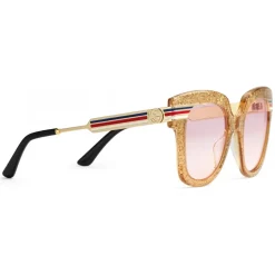 Gucci - Square Frame Acetate Sunglasses Glitter - Gold Glitter Acetate and Gold  - Gucci Eyewear - Avvenice