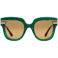 Gucci - Square Frame Acetate Sunglasses Glitter - Emerald Green Glitter Acetate and Gold - Gucci Eyewear - Avvenice