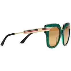 Gucci - Square Frame Acetate Sunglasses Glitter - Emerald Green Glitter Acetate and Gold - Gucci Eyewear - Avvenice
