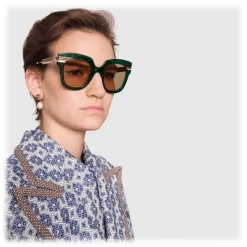 Gucci - Square Frame Acetate Sunglasses Glitter - Emerald Green Glitter Acetate and Gold - Gucci Eyewear - Avvenice