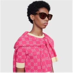 Gucci - Square Frame Sunglasses with Blinkers - Dark Tortoiseshell Acetate - Gucci Eyewear - Avvenice