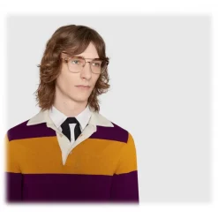 Gucci - Square Metal Glasses - Gold with Turtle Acetate Detail - Gucci Eyewear - Avvenice