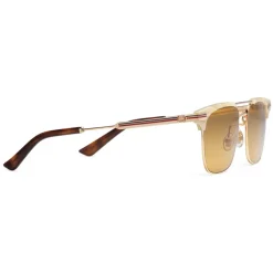 Gucci - Square Metal Sunglasses - Gold and Light Horn - Gucci Eyewear - Avvenice