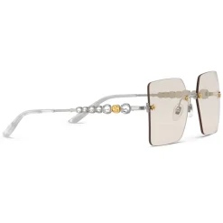 Gucci - Square Metal Sunglasses - Silver Light Pink - Gucci Eyewear - Avvenice