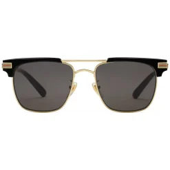 Gucci - Square Metal Sunglasses - Gold and Black Acetate - Gucci Eyewear - Avvenice