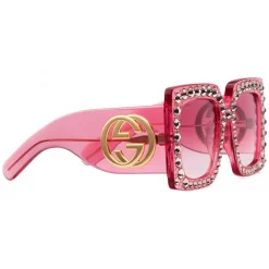 Gucci - Square Oversize Acetate Sunglasses - Pink with Crystals - Gucci Eyewear - Avvenice