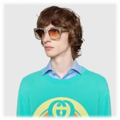 Gucci - Square Rectangular Frame Acetate Sunglasses - Pearl Acetate With Taupe Varnish  - Gucci Eyewear - Avvenice