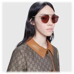 Gucci - Square Sunglasses with Optimal Fit - Brick Red - Gucci Eyewear - Avvenice