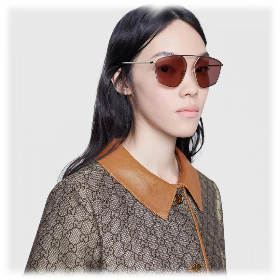 Gucci - Square Sunglasses with Optimal Fit - Brick Red - Gucci Eyewear - Avvenice