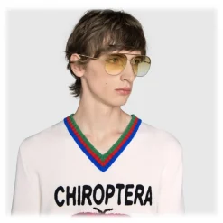 Gucci - Squared Metal Sunglasses - Gold with Pink and White Toe - Gucci Eyewear - Avvenice