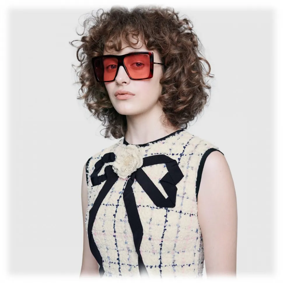 Gucci - Square-Frame Sunglasses - Cherry Red - Gucci Eyewear - Avvenice