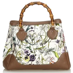 Gucci Vintage - Bamboo Canvas Flora Diana Satchel Bag - White - Leather Handbag - Luxury High Quality - Avvenice
