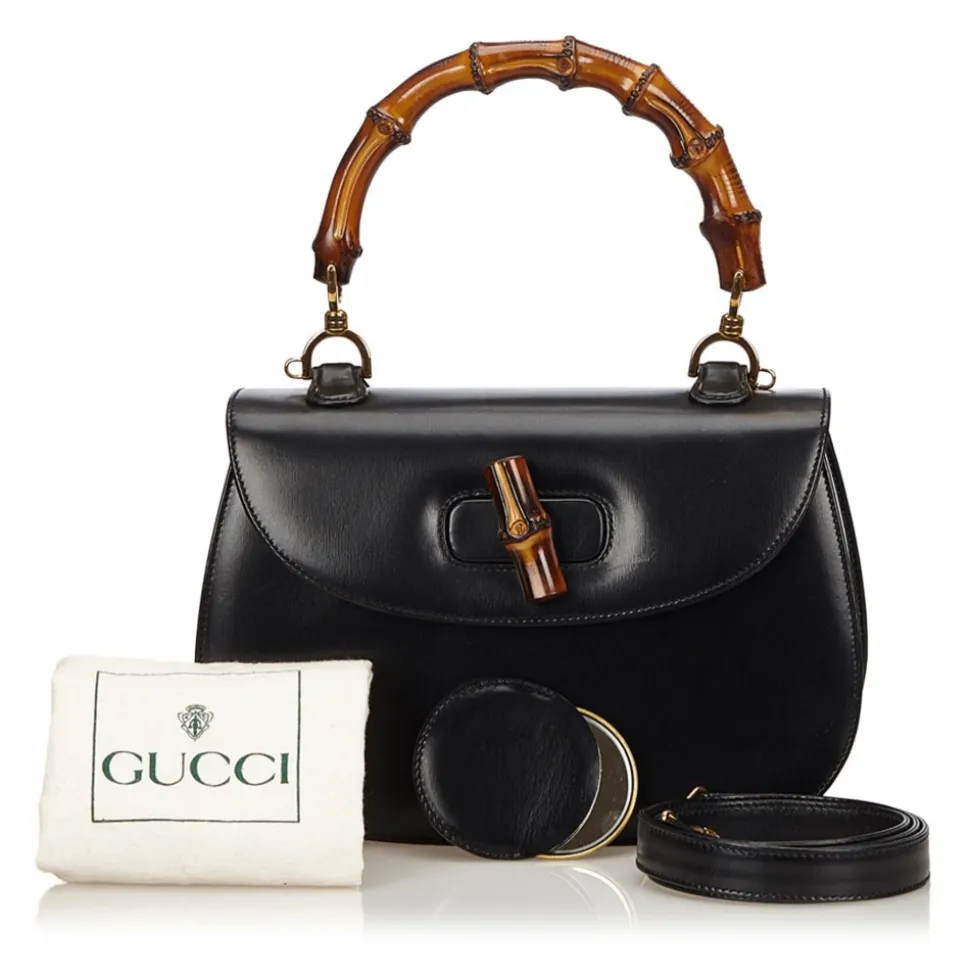 Gucci Vintage - Bamboo Leather Bag - Black - Leather Handbag - Luxury High Quality - Avvenice