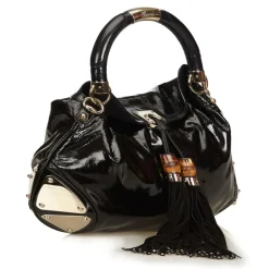Gucci Vintage - Bamboo Patent Leather Indy Satchel Bag - Black - Leather Handbag - Luxury High Quality - Avvenice