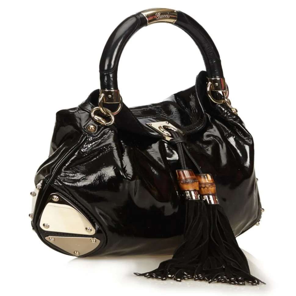 Gucci Vintage - Bamboo Patent Leather Indy Satchel Bag - Black - Leather Handbag - Luxury High Quality - Avvenice