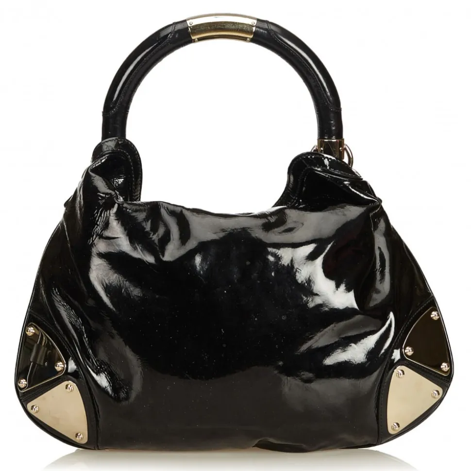 Gucci Vintage - Bamboo Patent Leather Indy Satchel Bag - Black - Leather Handbag - Luxury High Quality - Avvenice