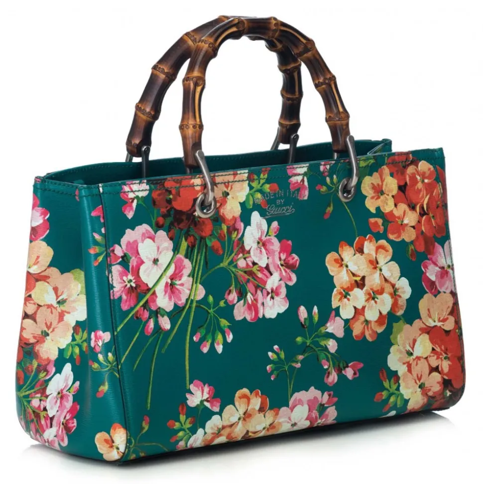 Gucci Vintage - Blooms Bamboo Shopper Bag - Green - Leather Handbag - Luxury High Quality - Avvenice
