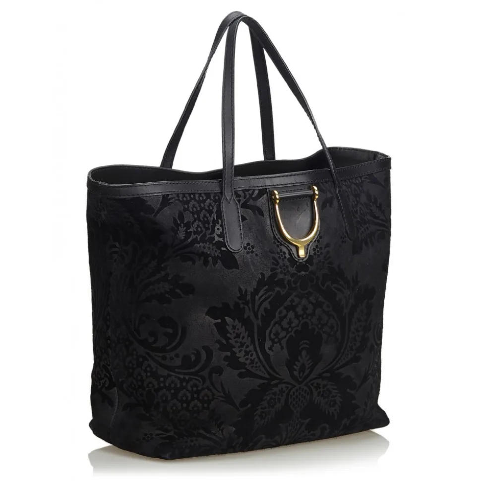 Gucci Vintage - Brocade Leather Stirrup Tote Bag - Black - Leather Handbag - Luxury High Quality - Avvenice