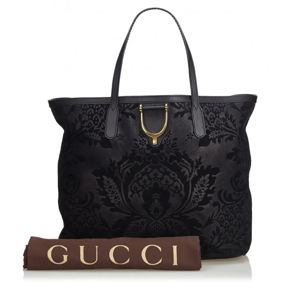 Gucci Vintage - Brocade Leather Stirrup Tote Bag - Black - Leather Handbag - Luxury High Quality - Avvenice
