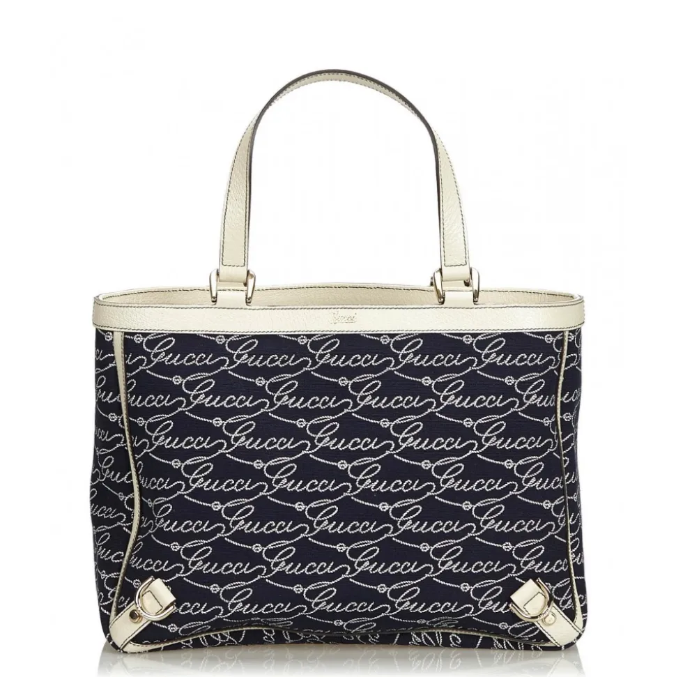 Gucci Vintage - Canvas Abbey Tote Bag - Blue - Leather Handbag - Luxury High Quality - Avvenice